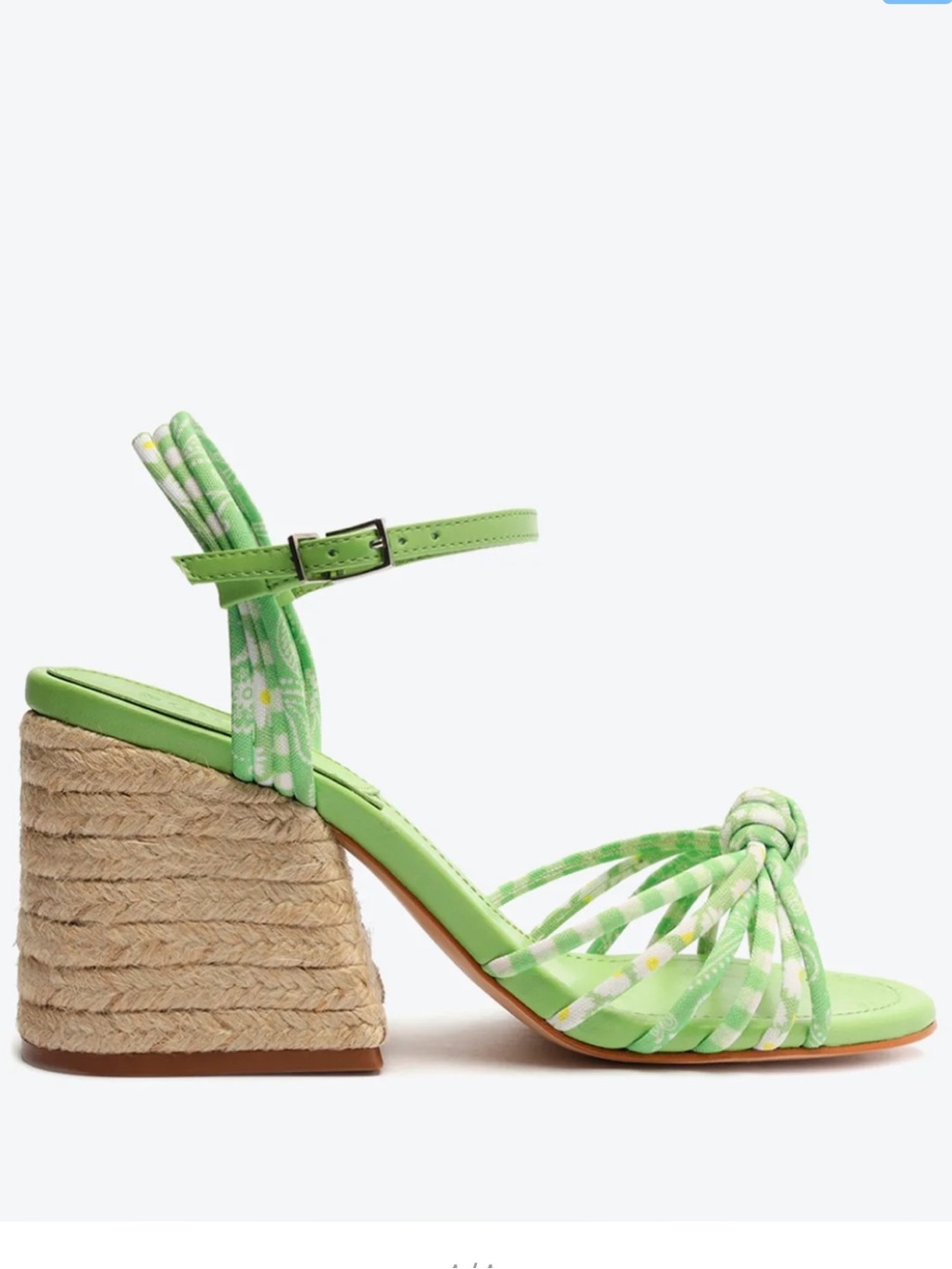 Schutz Lime Dahra Green Floral Knot Espadrille Block Heel Sandal